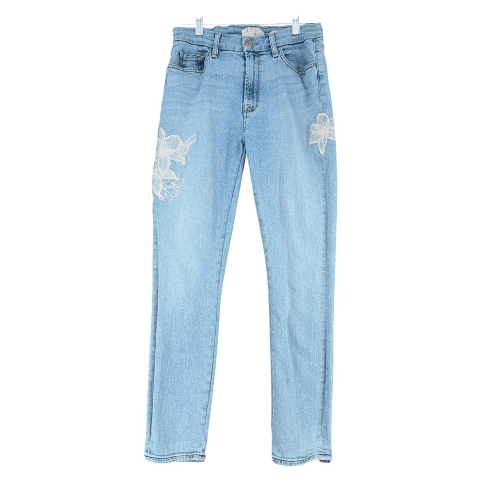 JEN 7 Women's Jeans Ankle Skinny Light Wash Embroidered Floral‎ Size 4